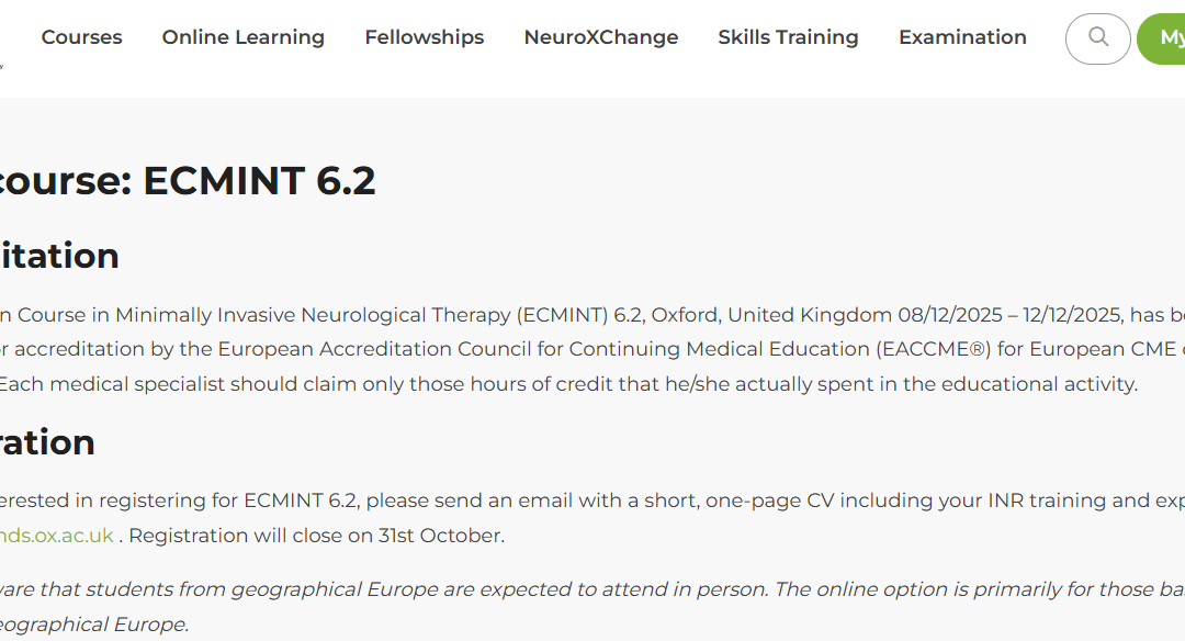 European Course for Minimally Invasive Neurological Therapy 6.2 (ECMINT 6.2)
